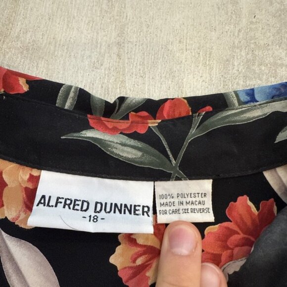 ALFRED DUNNER Large‎ 18 Top Elastic Waist Floral 1/4 Button Collared Lightweight - Picture 4 of 9